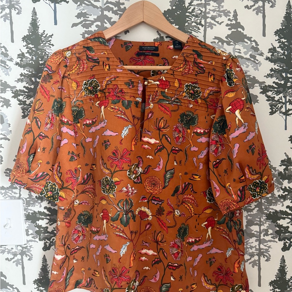 Scotch & Soda puff sleeved Orange Patterned Casual Shirt